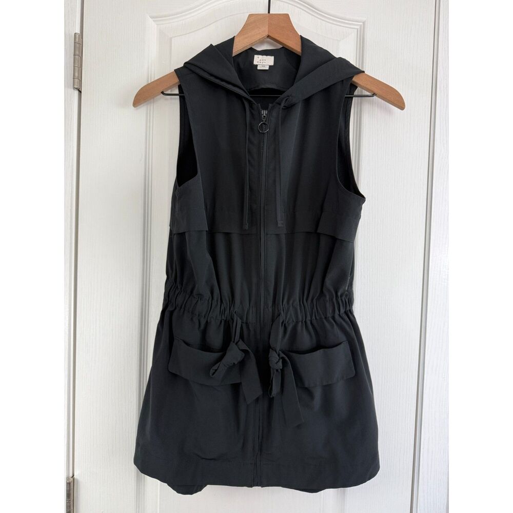 A New Day Women's Hooded Vest Black Zip Up Polyester Spandex Size XS